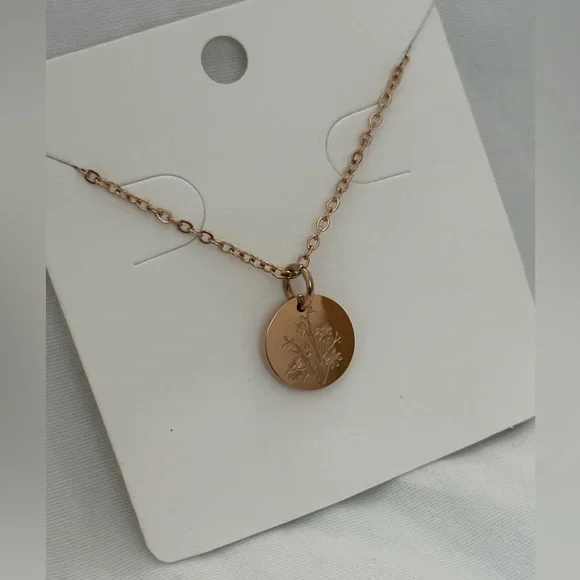 Aster Rose Gold Stainless Steel September Birth Flower Necklace Mother’s Day - Picture 3 of 8